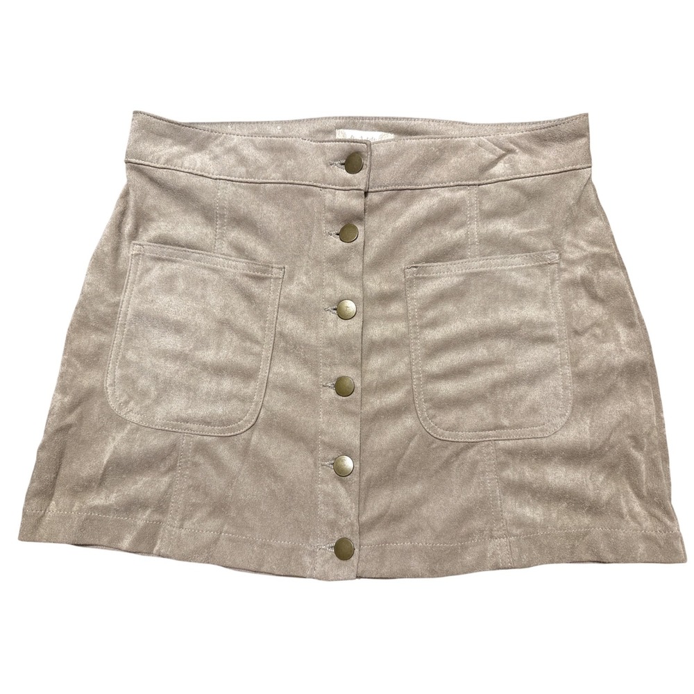 Altar'd State Faux Suede Mini Skirt Womens M Beige Button Front Boho